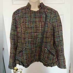 Coldwater Creek multicolor tweed boucle moto jacket Size 16